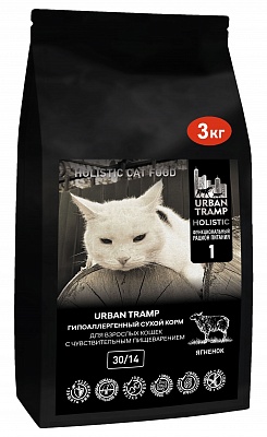 URBAN TRAMP-Полнорационный гипоаллергенный легкоусвояемый сухой корм HOLISTIC класса с ягненком для взрослых кошек с чувствительным пищеварением