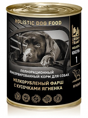 URBAN TRAMP Полнорационный консервированный HOLISTIC корм для собак.  Мелкорубленый фарш с кусочками ягненка