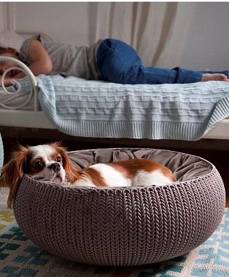Лежак для животных с подушкой "Вязаный комфорт", Д 54 x 20,2 см, дымчато-голубой.